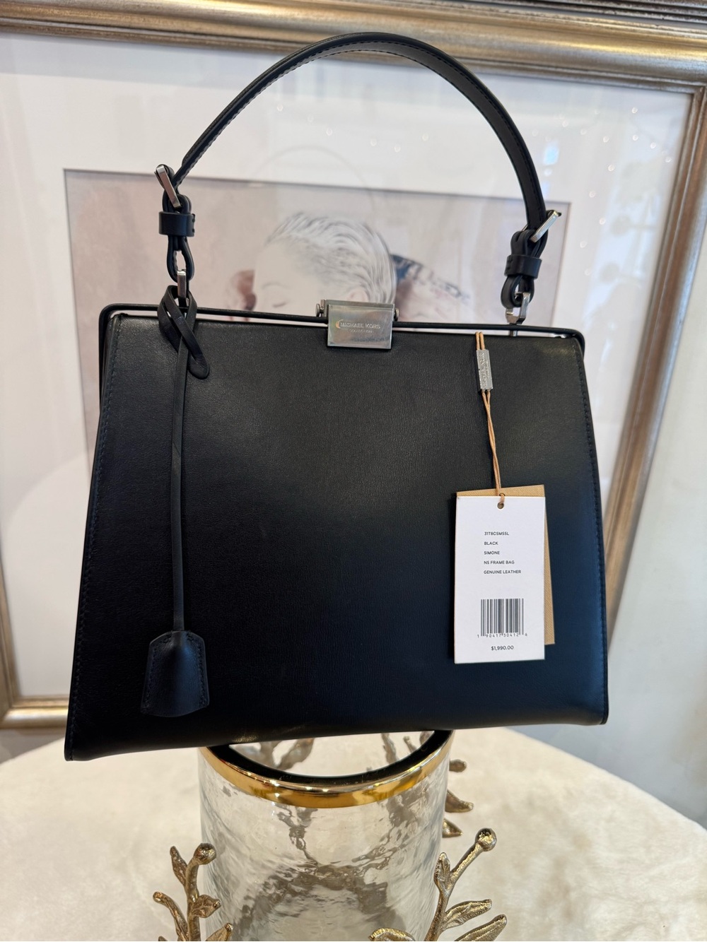 Michael Kors Black Leather Structured Top-Handle Satchel
